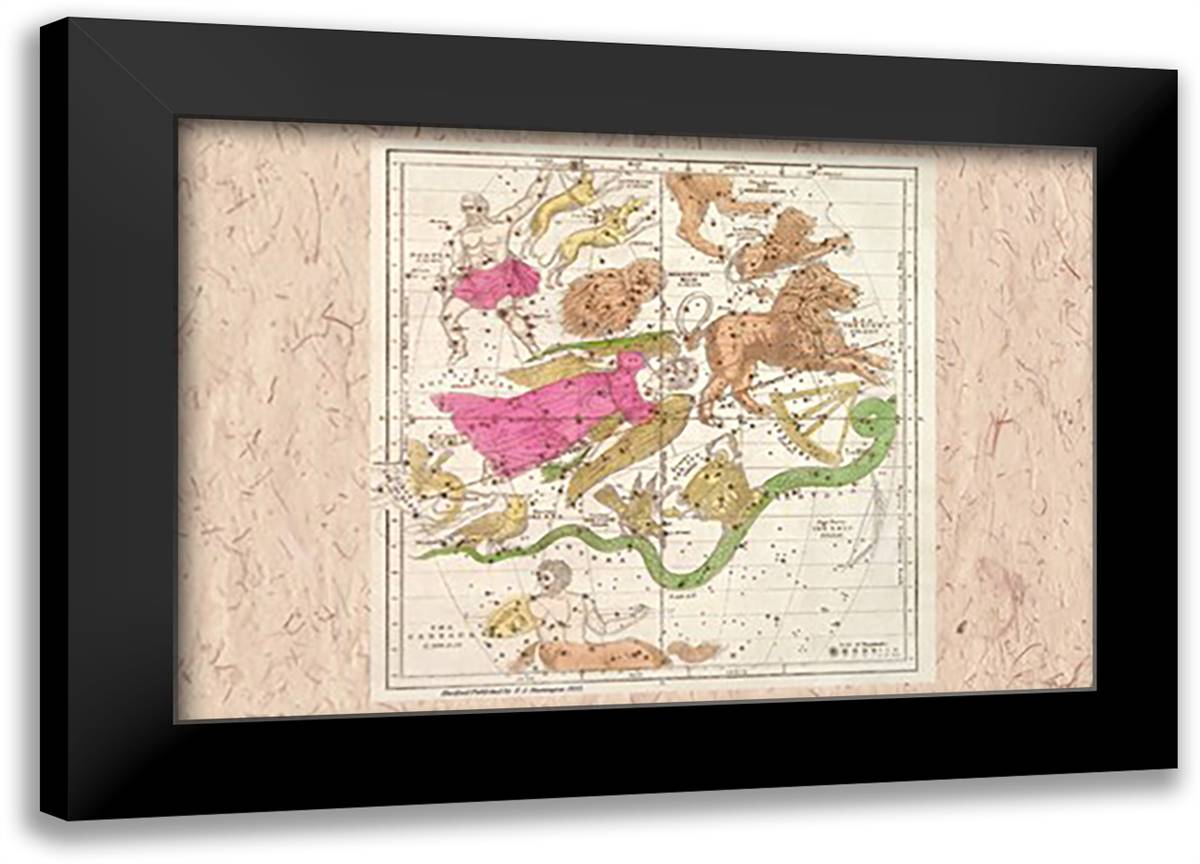 Constellations Including Leo 22x16 Black Modern Wood Framed Art Print Poster by Evans, W. G.