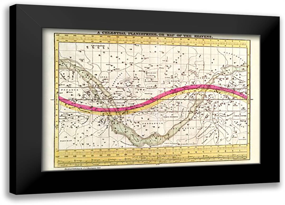 Celestial Planisphere or Map of the Heavens 22x16 Black Modern Wood Framed Art Print Poster by Evans, W. G.