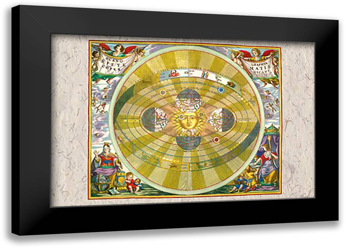 Copernican System 22x16 Black Modern Wood Framed Art Print Poster by Cellarius, Andreas