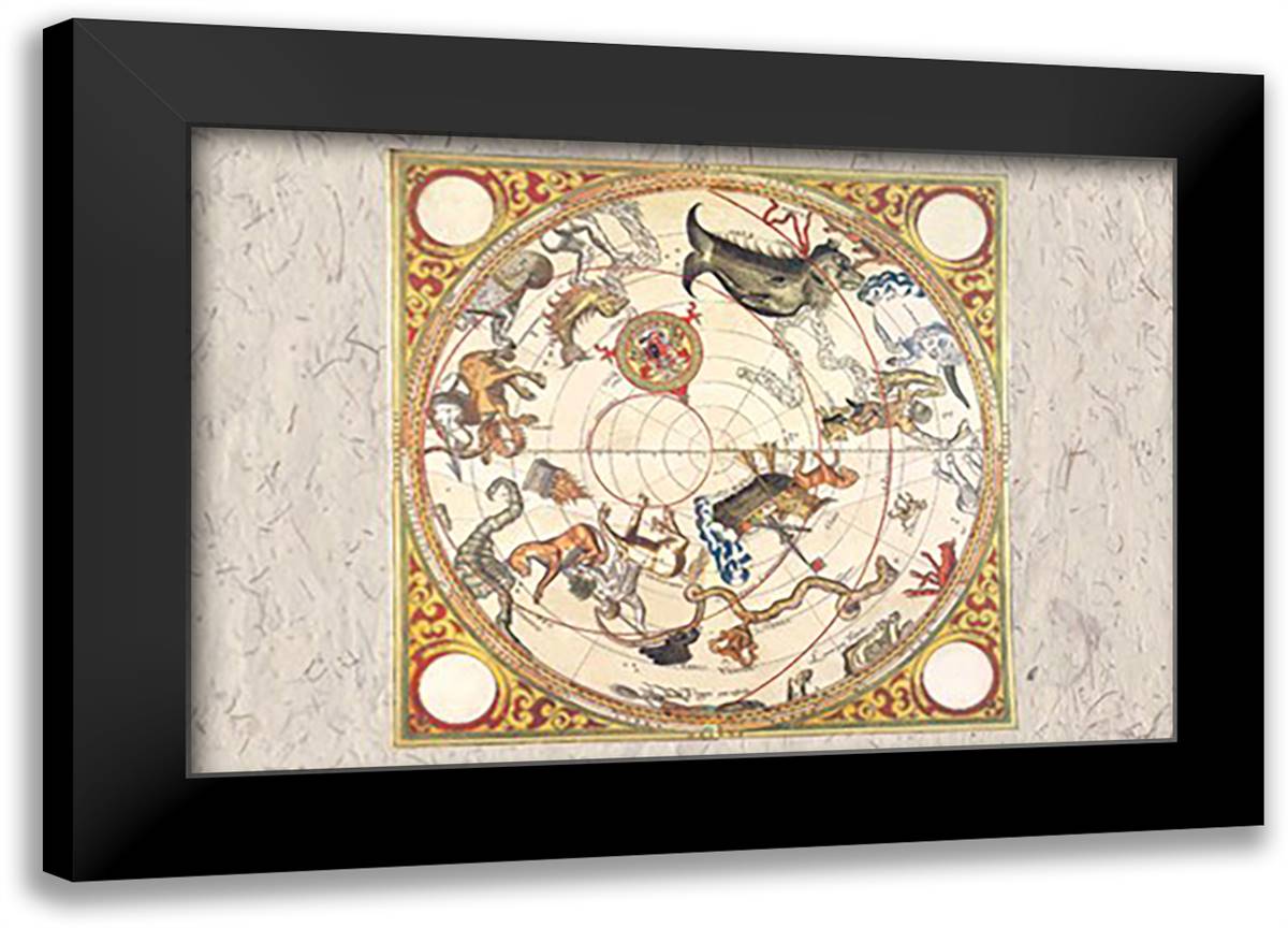 South Celestial Planisphere 22x16 Black Modern Wood Framed Art Print Poster by Rythen, Augustin