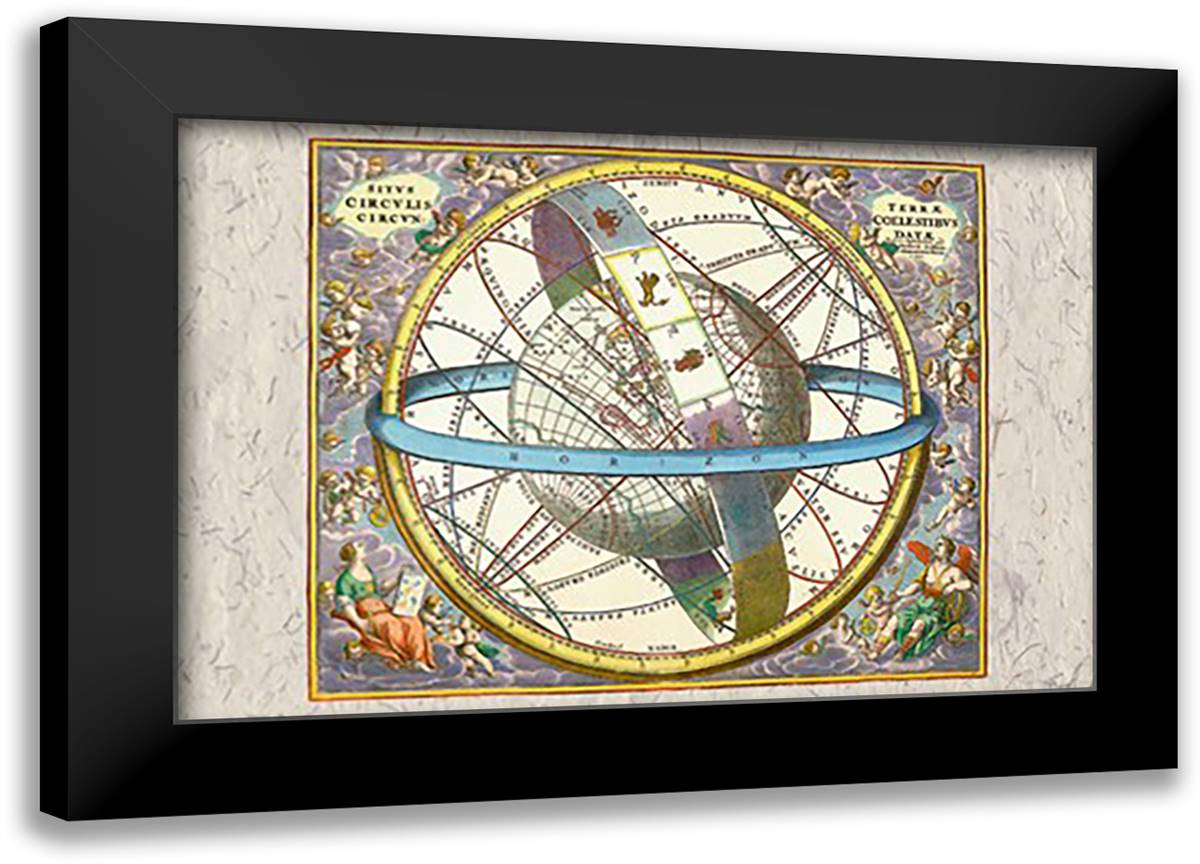 Celestial Sphere 22x16 Black Modern Wood Framed Art Print Poster by Cellarius, Andreas