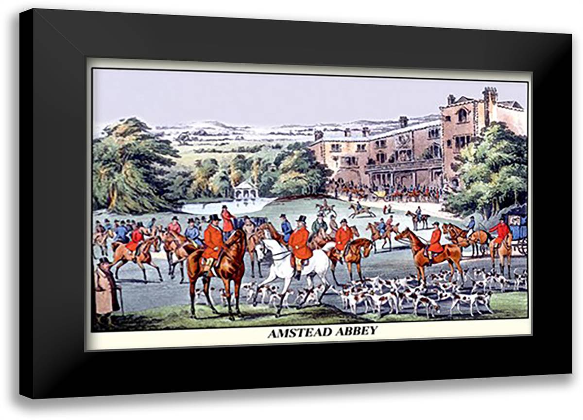 Fox Hunters Gather at Amstead Abbey 22x16 Black Modern Wood Framed Art Print Poster by Alken, Henry Thomas