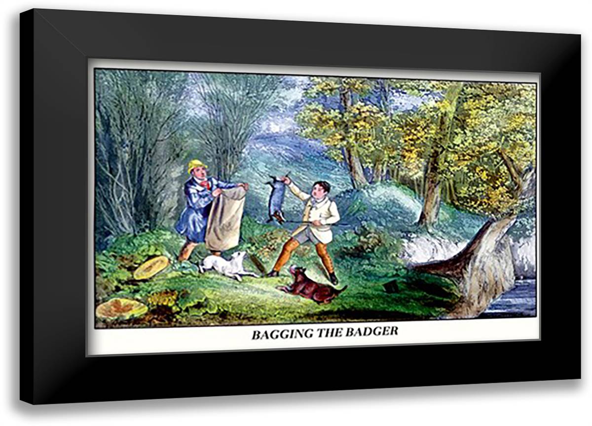 Bagging the Badger 22x16 Black Modern Wood Framed Art Print Poster by Alken, Henry Thomas