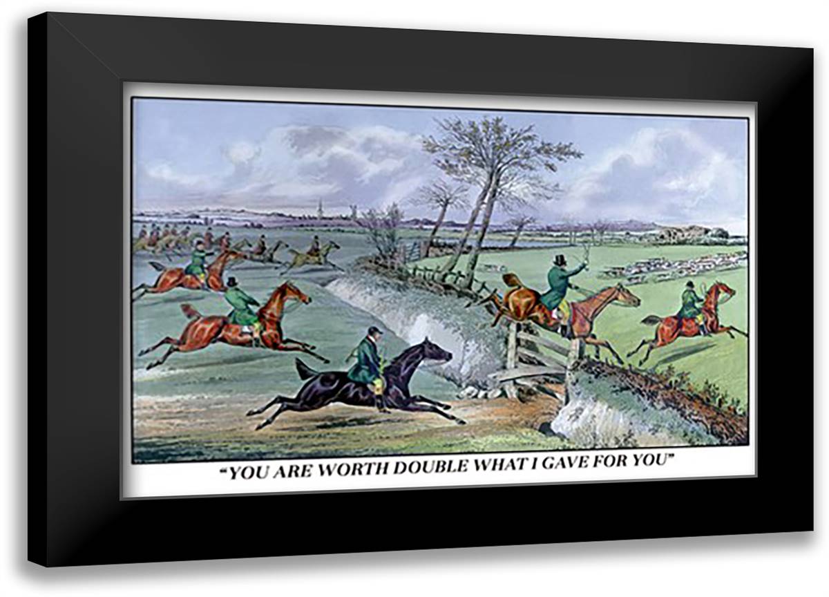 Hunters Clear the Ditch 22x16 Black Modern Wood Framed Art Print Poster by Alken, Henry Thomas