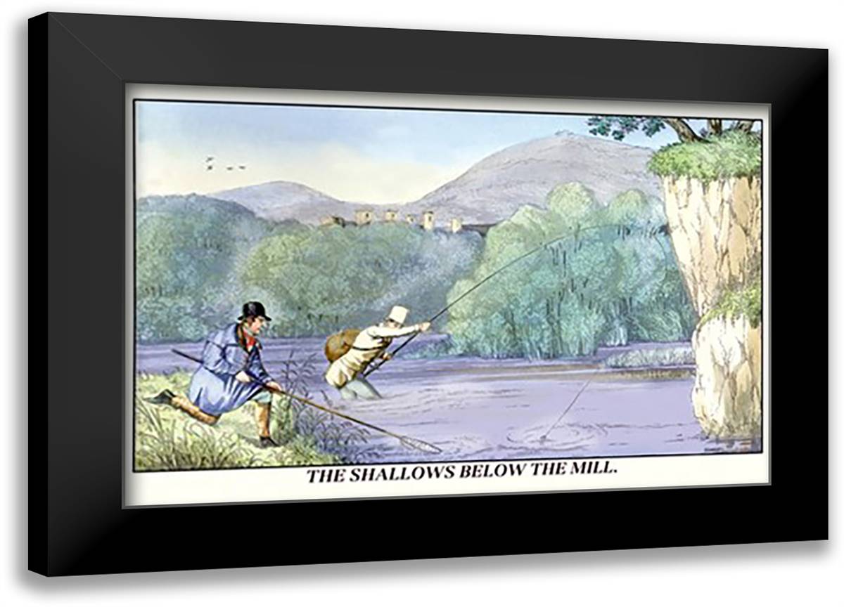Fishing the Shallows Below the Mill 22x16 Black Modern Wood Framed Art Print Poster by Alken, Henry Thomas
