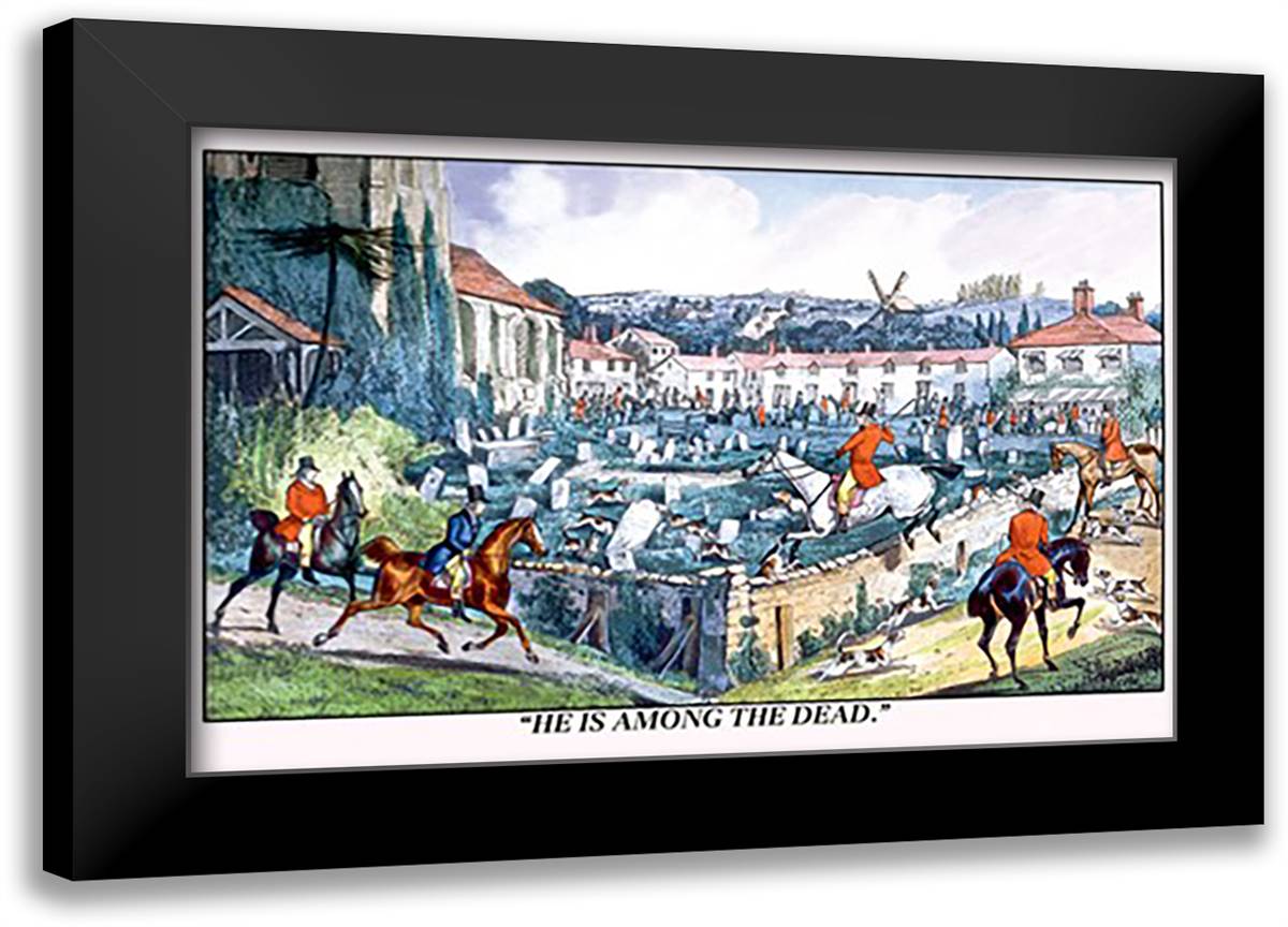 Hounds Lead Hunters into a Graveyard 22x16 Black Modern Wood Framed Art Print Poster by Alken, Henry Thomas
