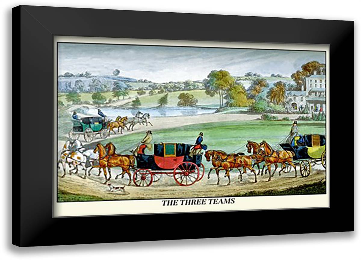 Three Horse Teams 22x16 Black Modern Wood Framed Art Print Poster by Alken, Henry Thomas