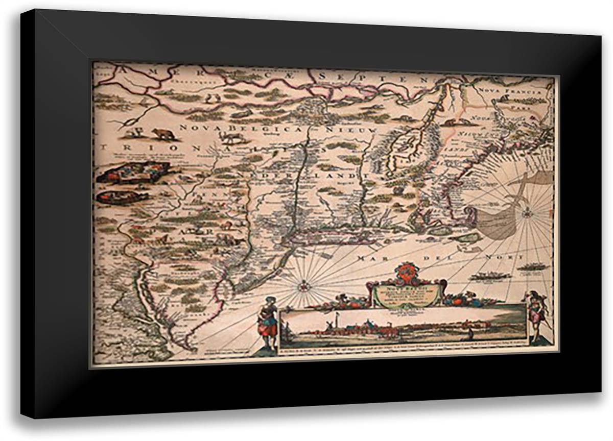 Novi Belgii Novaeque Angliae 22x16 Black Modern Wood Framed Art Print Poster by Danckerts, Theodore