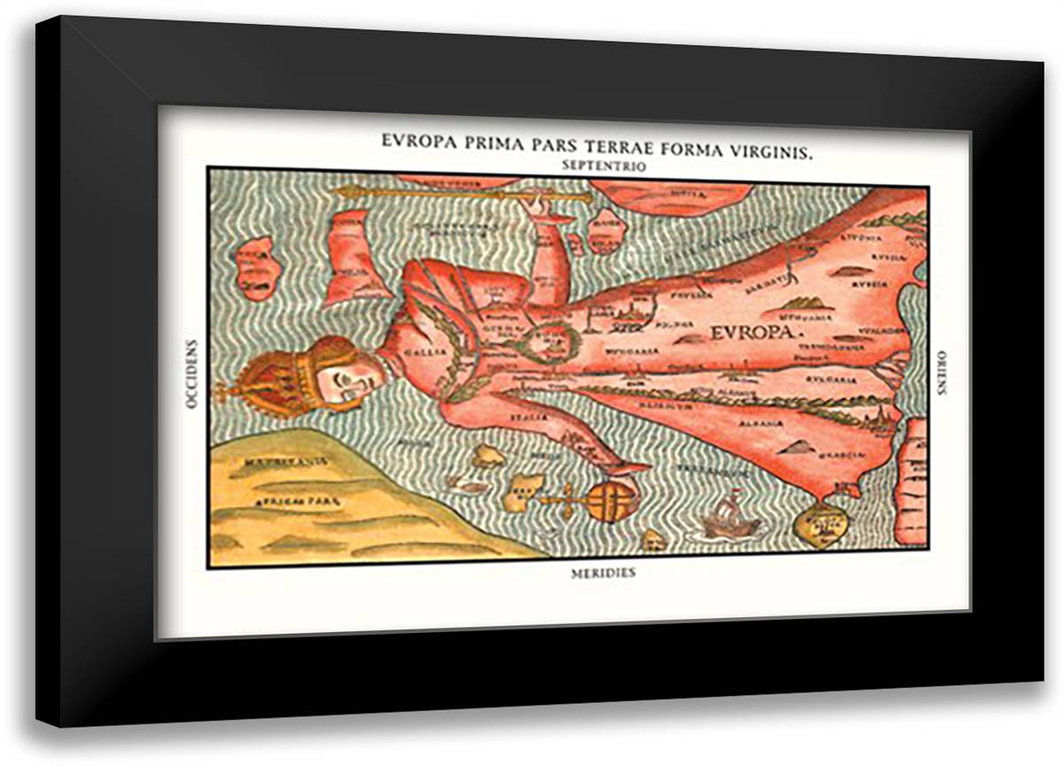 Europa Prima Pars 22x16 Black Modern Wood Framed Art Print Poster by Bunting, Heinrich