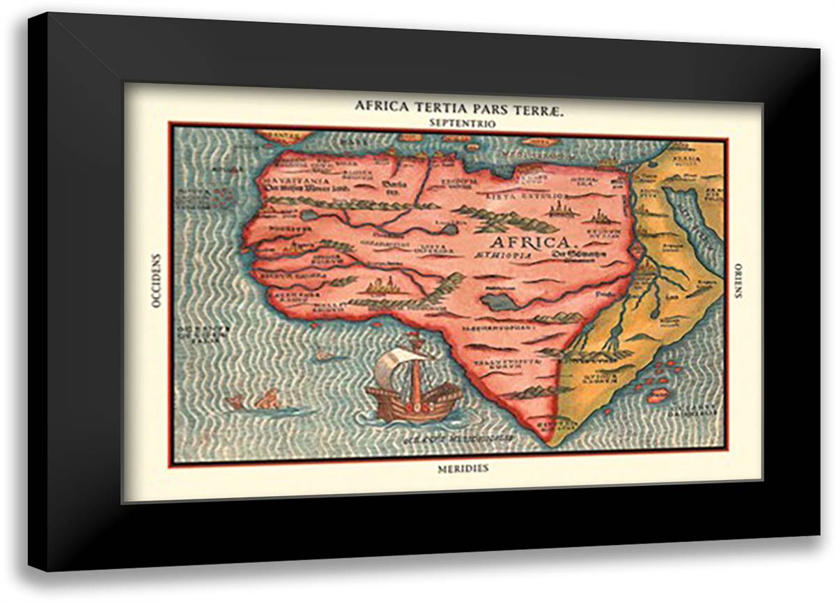 Africa Tertia Pars Terrae 22x16 Black Modern Wood Framed Art Print Poster by Bunting, Heinrich