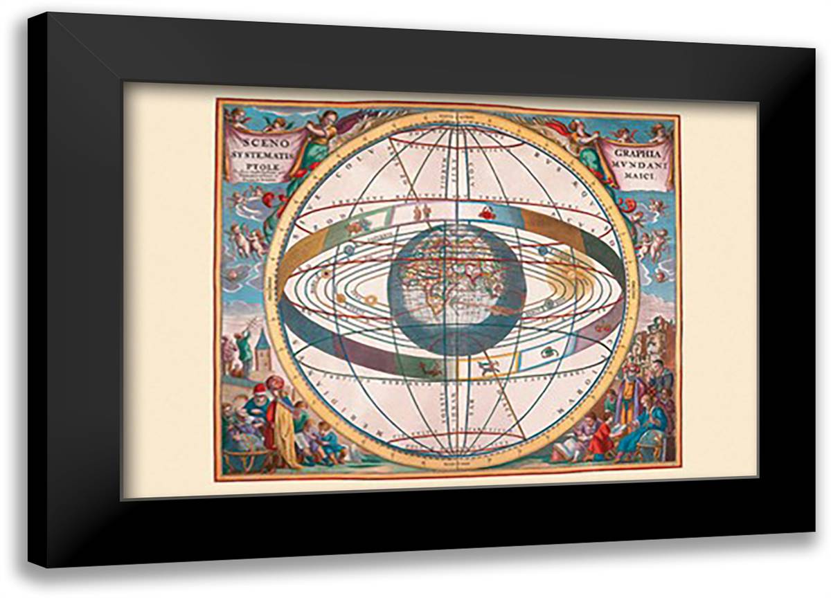 Scenographia Systematis Mundani Ptolemaici 22x16 Black Modern Wood Framed Art Print Poster by Cellarius, Andreas