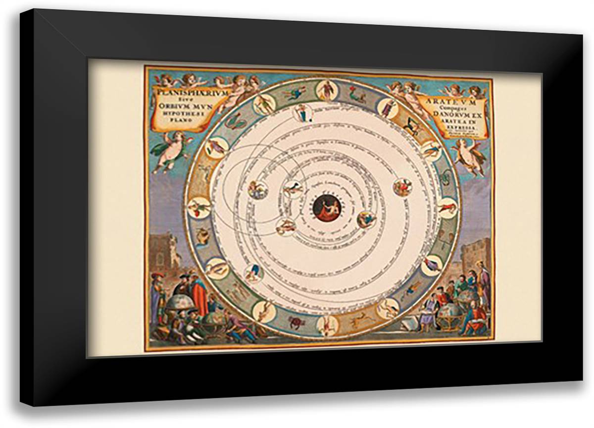 Planispherium Arateum 22x16 Black Modern Wood Framed Art Print Poster by Cellarius, Andreas