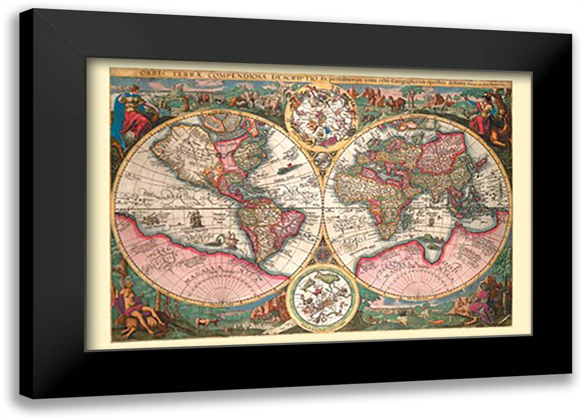 Orbis Terrarum Typus 22x16 Black Modern Wood Framed Art Print Poster by Vrients, Jan