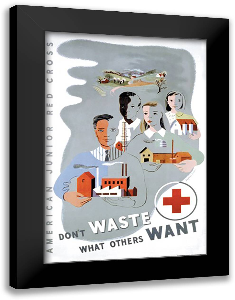 Don't Waste What Others Want: American Junior Red Cross 16x22 Black Modern Wood Framed Art Print Poster by Wilson, Dagmar