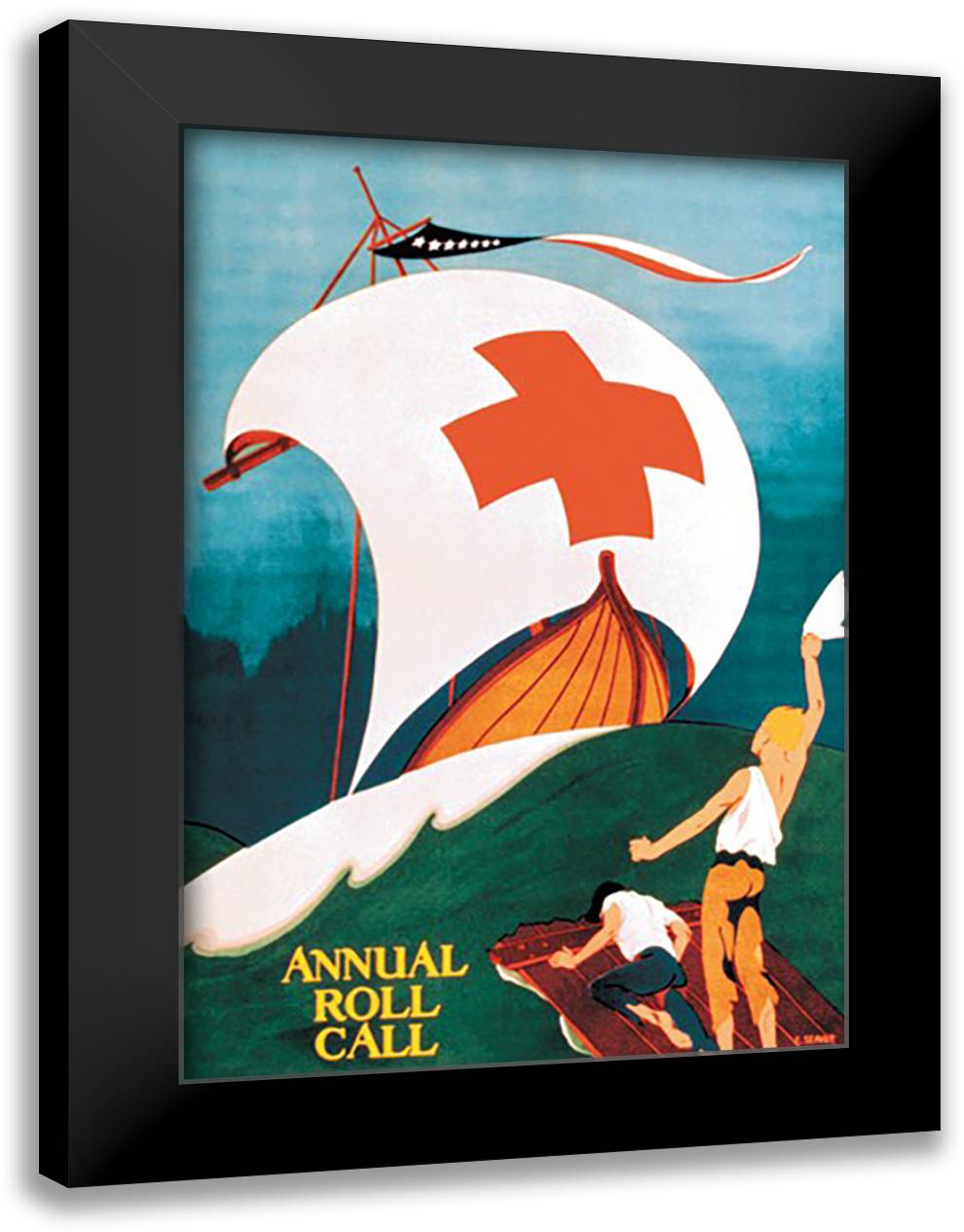 Red Cross Annual Roll Call 16x22 Black Modern Wood Framed Art Print Poster by Seaver, E.