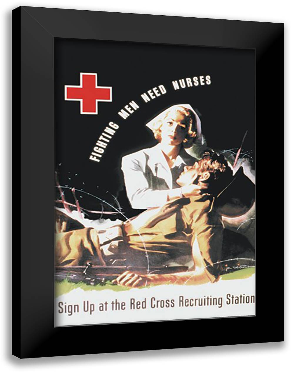 Fighting Men Need Nurses: Sign Up at the Red Cross Recruiting Station 16x22 Black Modern Wood Framed Art Print Poster by Whitcomb, Jon