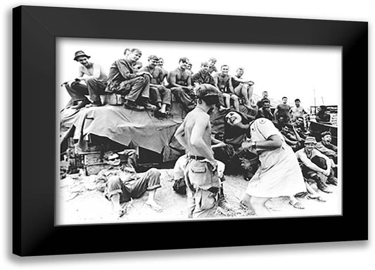 Red Cross Worker in Vietnam with Soldiers 22x16 Black Modern Wood Framed Art Print Poster