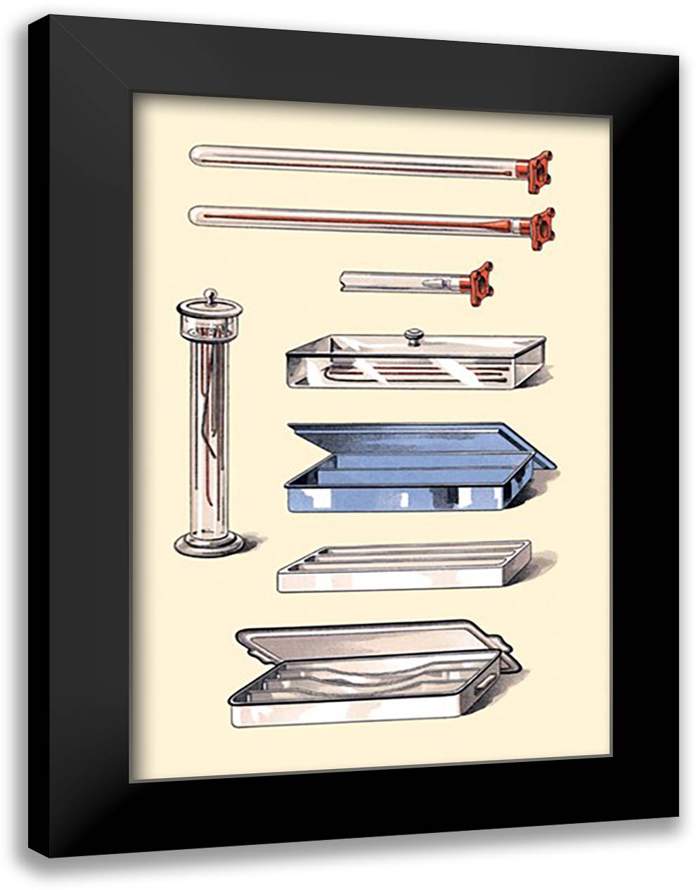 Tubes and Tube Boxes 16x22 Black Modern Wood Framed Art Print Poster by Porges, Jules