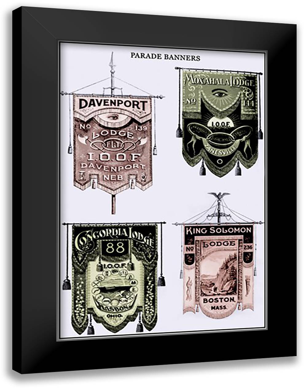 Odd Fellows: Parade Banners: Nebraska, Ohio, and Massachusetts 16x22 Black Modern Wood Framed Art Print Poster