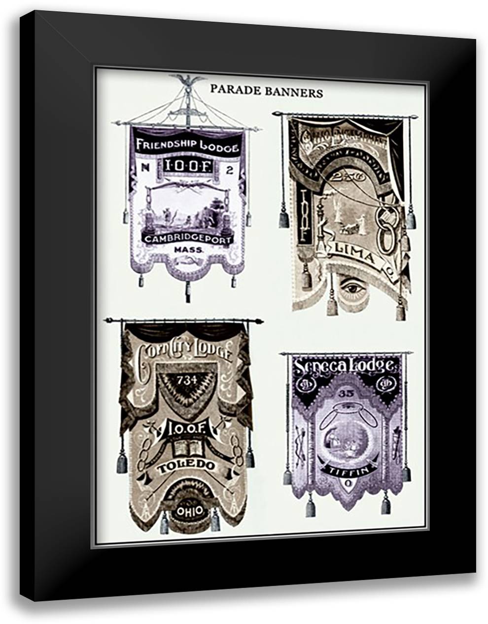 Odd Fellows: Parade Banners: Ohio and Massachusetts 16x22 Black Modern Wood Framed Art Print Poster