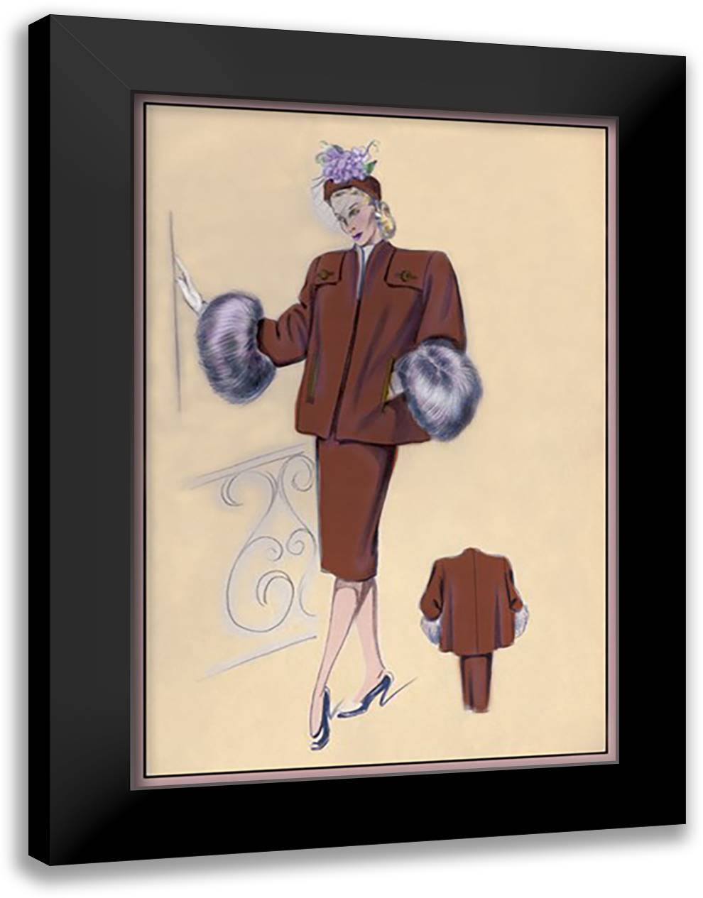 Baby Topper With Fur Cuffs 16x22 Black Modern Wood Framed Art Print Poster