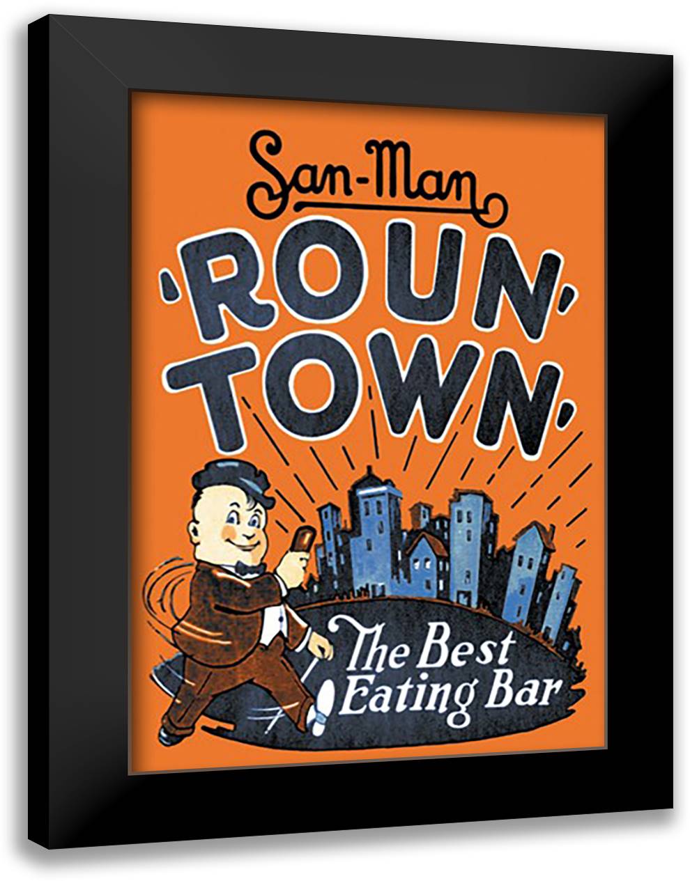 Roun' Town' 16x22 Black Modern Wood Framed Art Print Poster