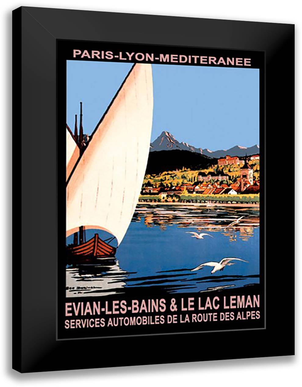 Evian les Bains and le Lac Leman 16x22 Black Modern Wood Framed Art Print Poster by Dorival, Geo