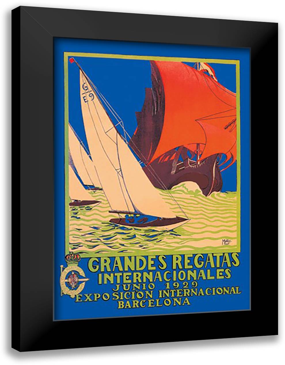 Grandes Regatas Internacionales 16x22 Black Modern Wood Framed Art Print Poster by Melchor, Font