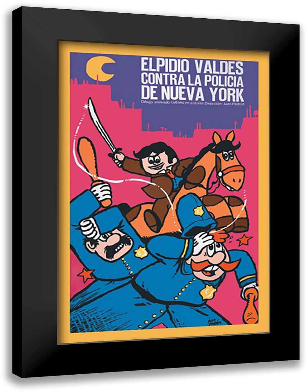 Elpidio Vadez Fighting Against the Police of New York 16x22 Black Modern Wood Framed Art Print Poster