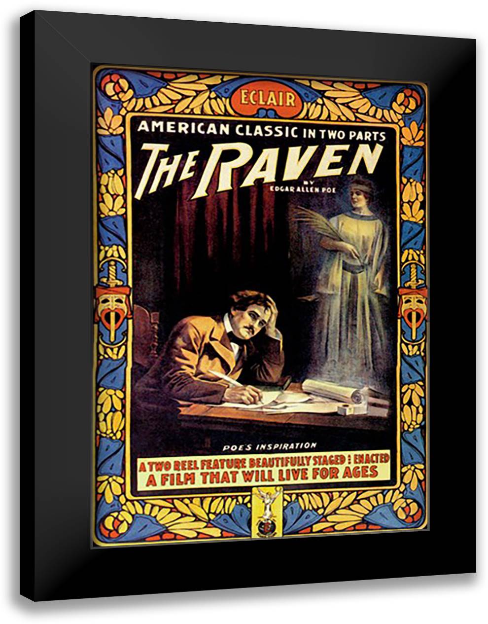 The Raven 16x22 Black Modern Wood Framed Art Print Poster