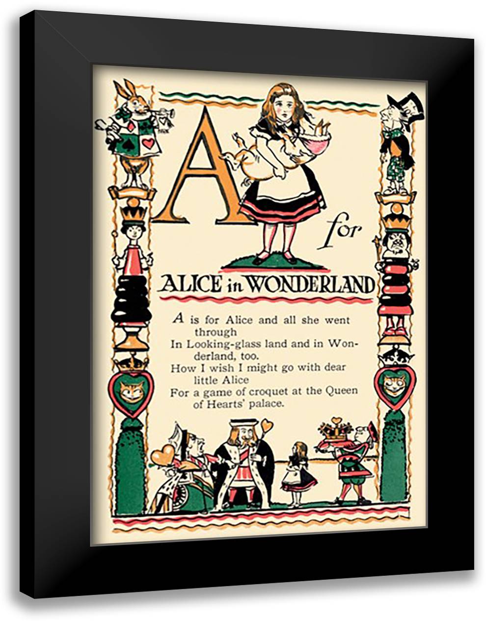 A for Alice in Wonderland 16x22 Black Modern Wood Framed Art Print Poster by Sarge, Tony