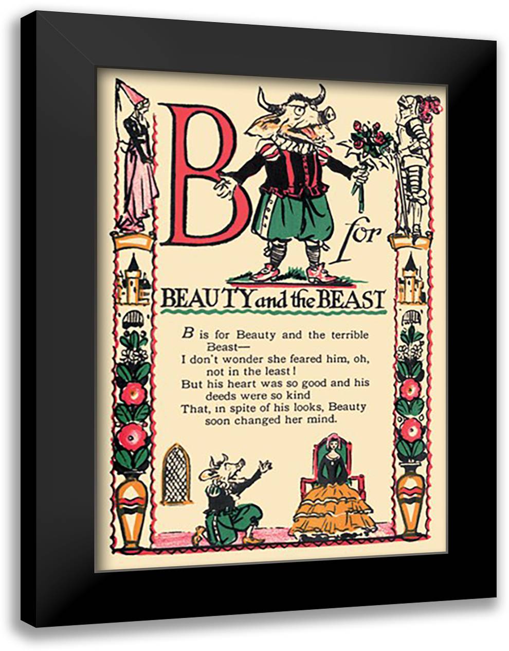 B for Beauty and the Beast 16x22 Black Modern Wood Framed Art Print Poster by Sarge, Tony