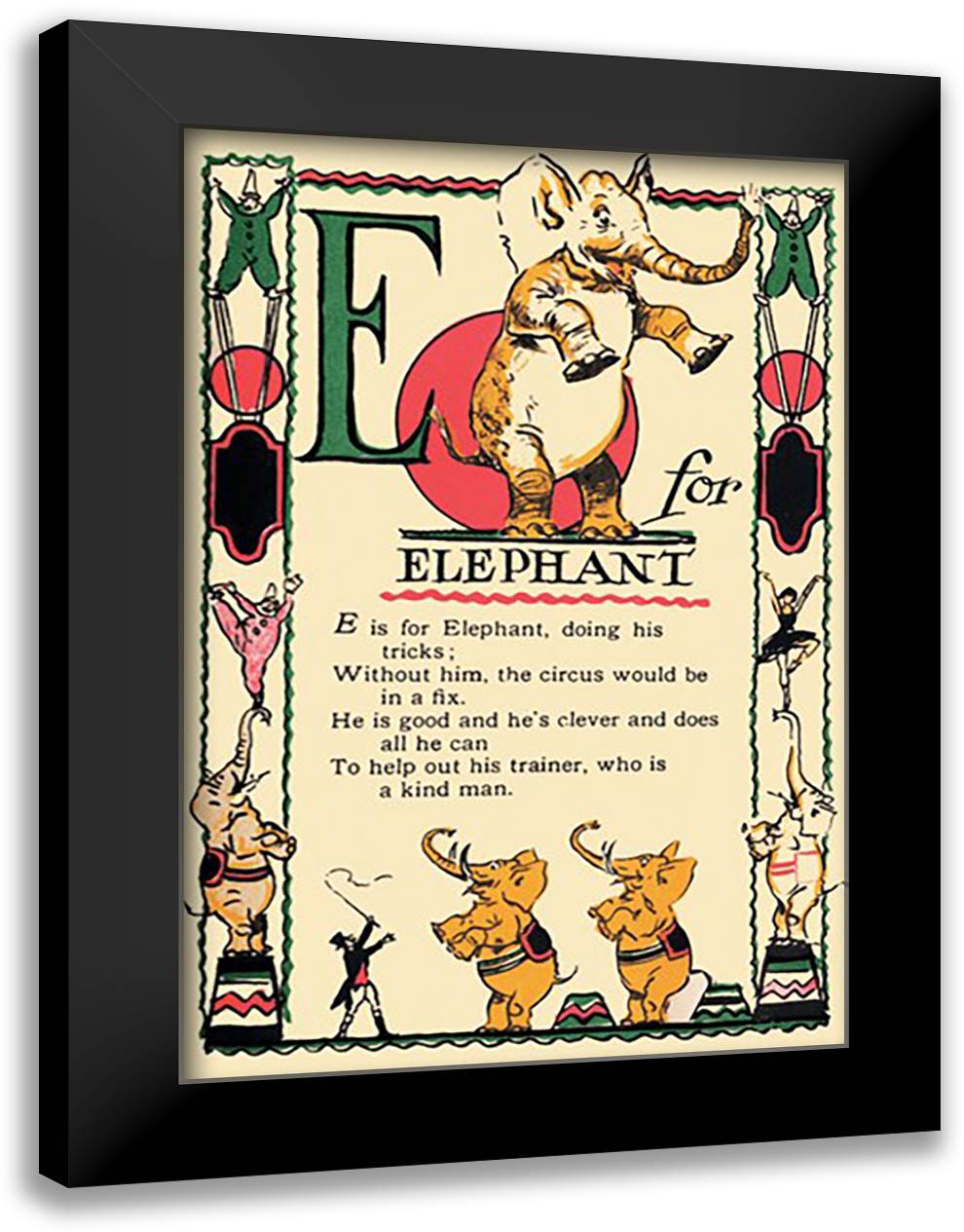 E for Elephant 16x22 Black Modern Wood Framed Art Print Poster by Sarge, Tony