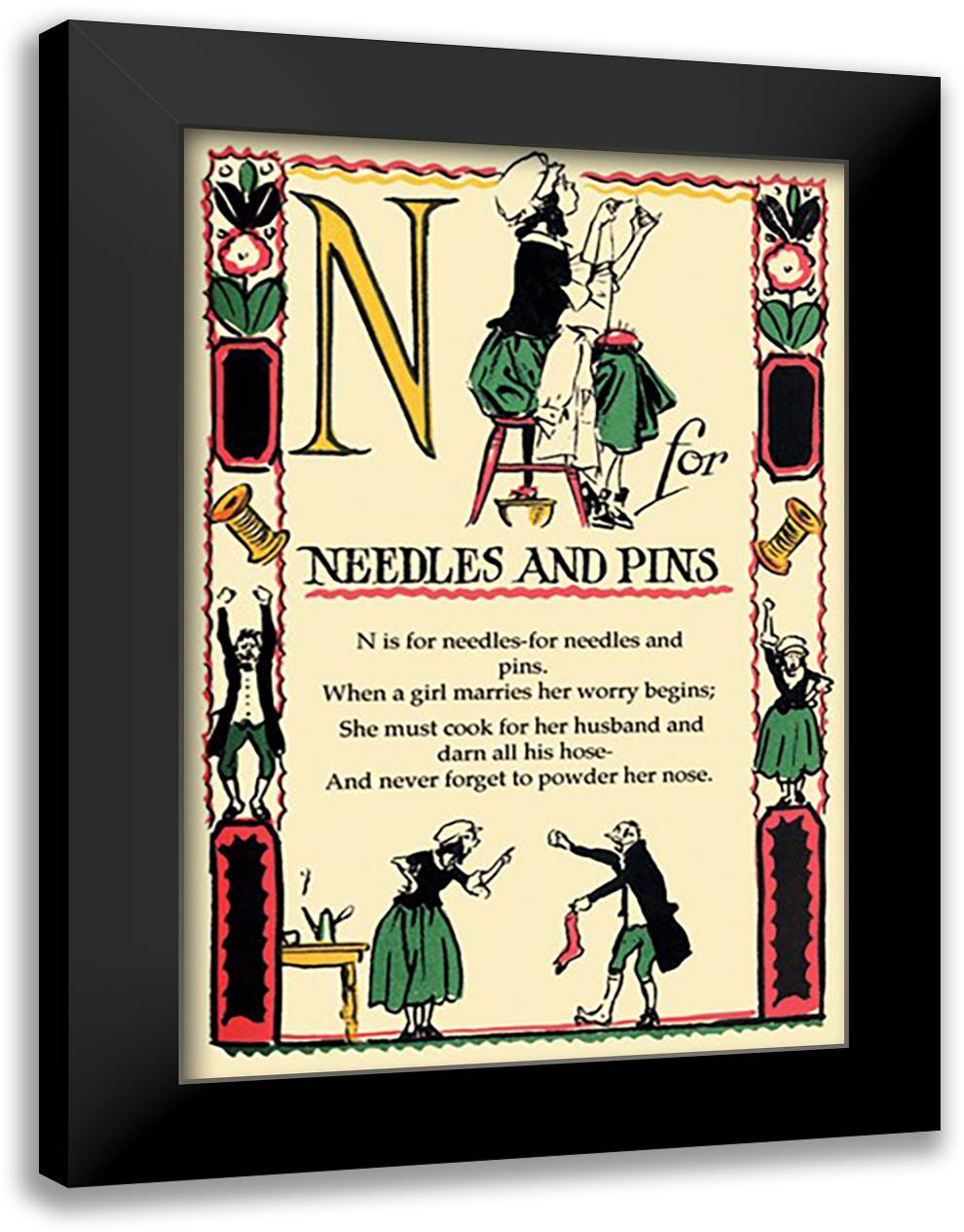 N for Needles and Pins 16x22 Black Modern Wood Framed Art Print Poster by Sarge, Tony