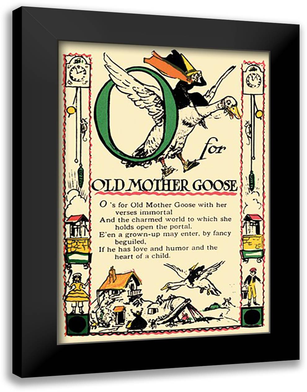 O for Old Mother Goose 16x22 Black Modern Wood Framed Art Print Poster by Sarge, Tony