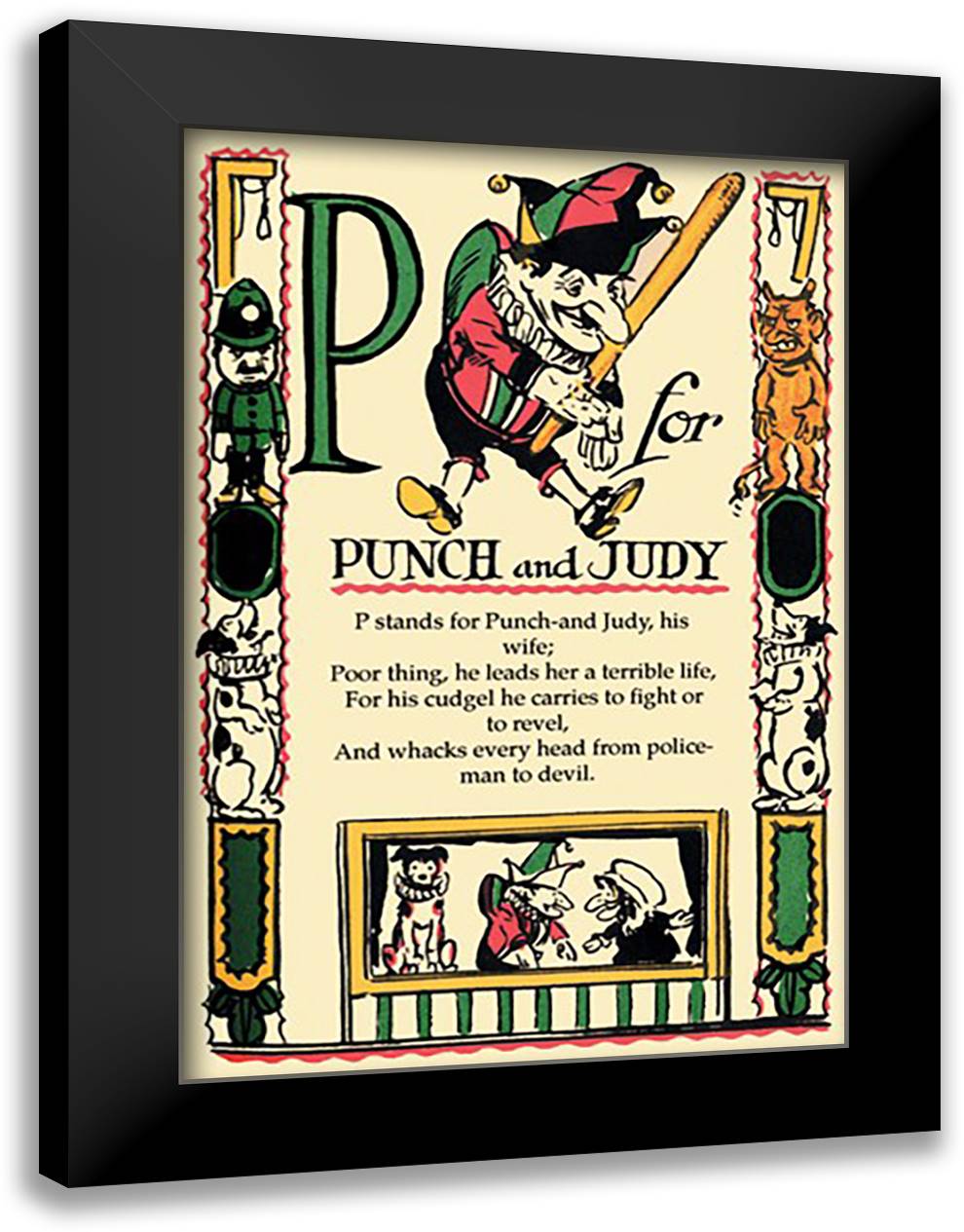 P for Punch and Judy 16x22 Black Modern Wood Framed Art Print Poster by Sarge, Tony
