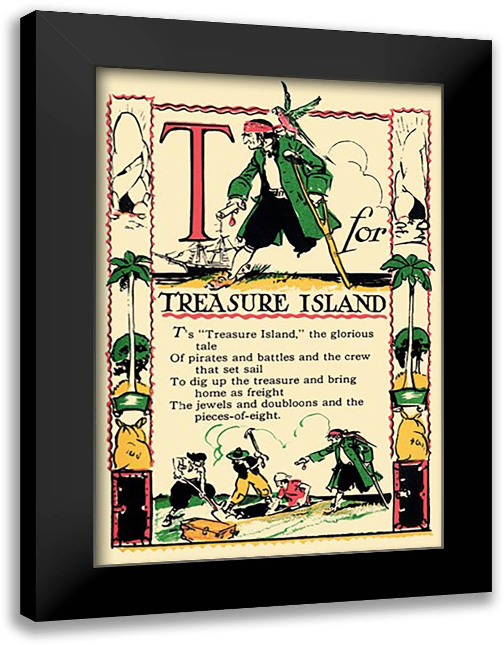 T for Treasure Island 16x22 Black Modern Wood Framed Art Print Poster by Sarge, Tony
