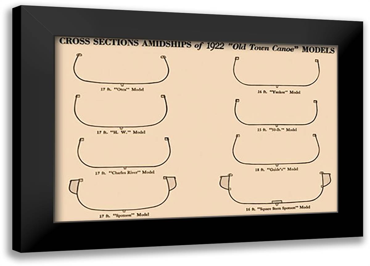 Cross Sections Amidships of 1922 "Old Town Canoe" Models 22x16 Black Modern Wood Framed Art Print Poster