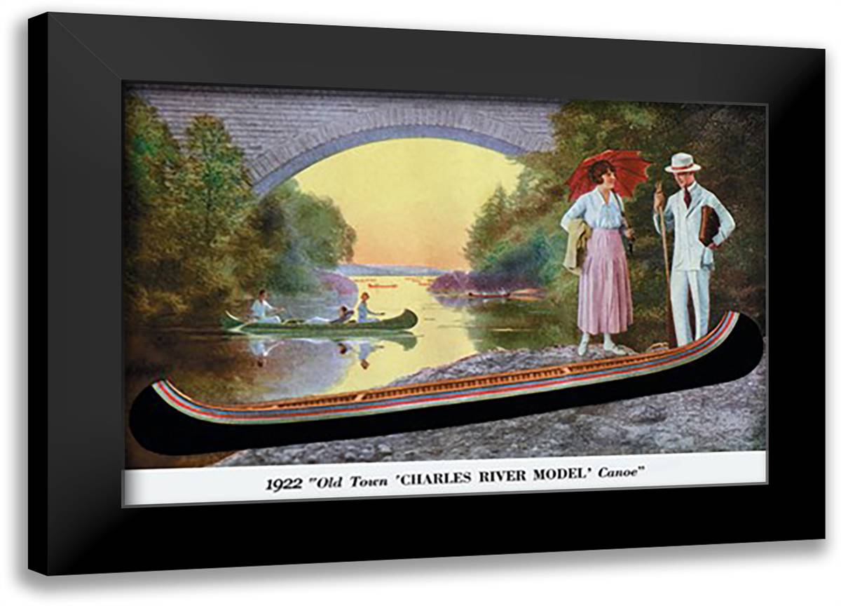 Charles River Model' Canoe 22x16 Black Modern Wood Framed Art Print Poster