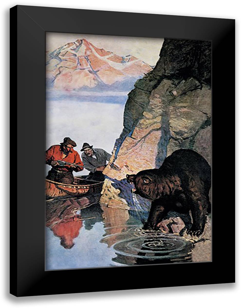 Bear Ambush 16x22 Black Modern Wood Framed Art Print Poster by Wyeth, Newell Convers