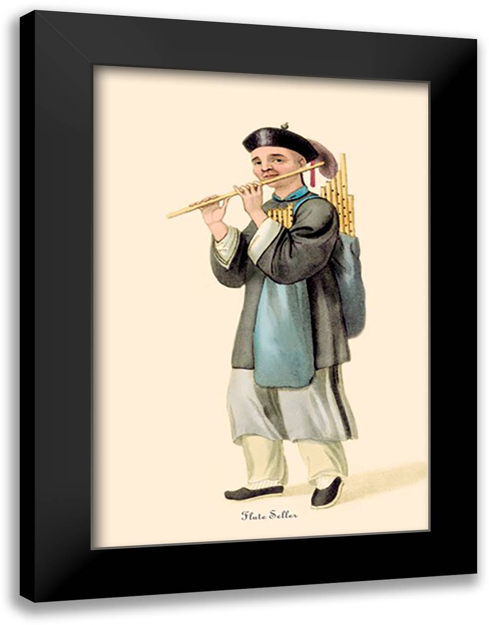 Flute Seller 16x22 Black Modern Wood Framed Art Print Poster by Malon, George Henry