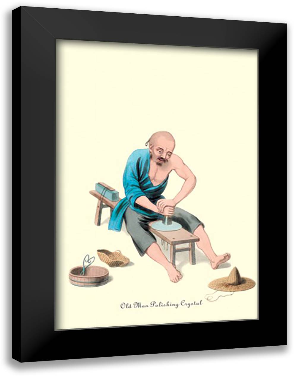 Old Man Polishing Crystal 16x22 Black Modern Wood Framed Art Print Poster by Malon, George Henry