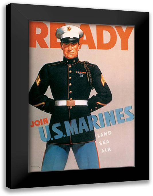 Ready: Join U.S. Marines 16x22 Black Modern Wood Framed Art Print Poster