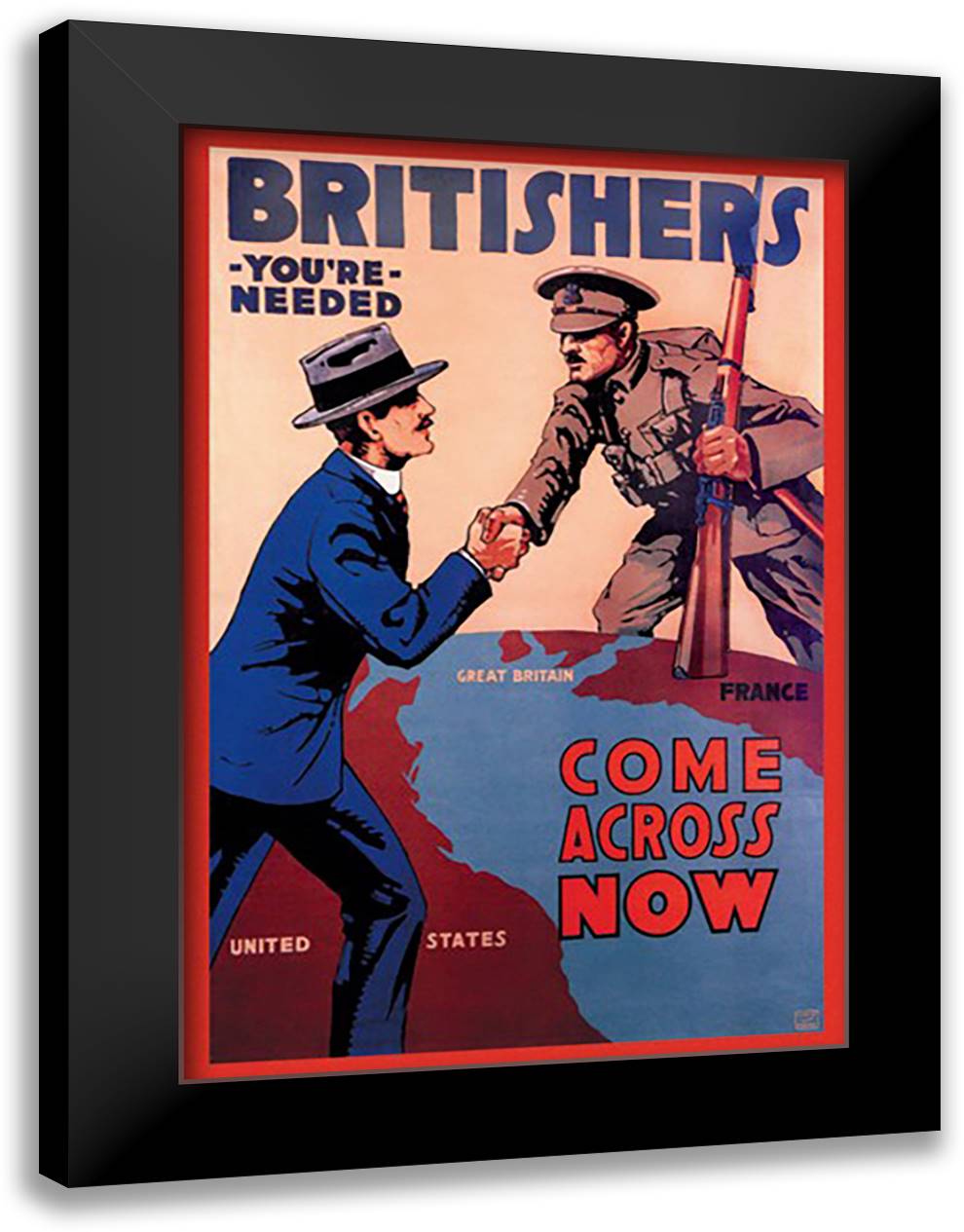 Britishers: You're Needed: Come Across Now 16x22 Black Modern Wood Framed Art Print Poster by Myers, Lloyd