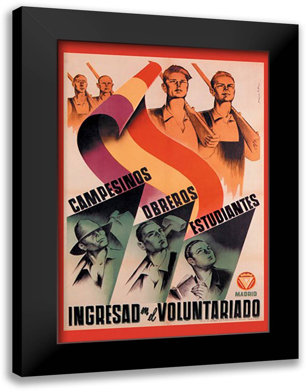 Campesinos, Oberos, Estudiantes: Ingresad en el Voluntariado 16x22 Black Modern Wood Framed Art Print Poster