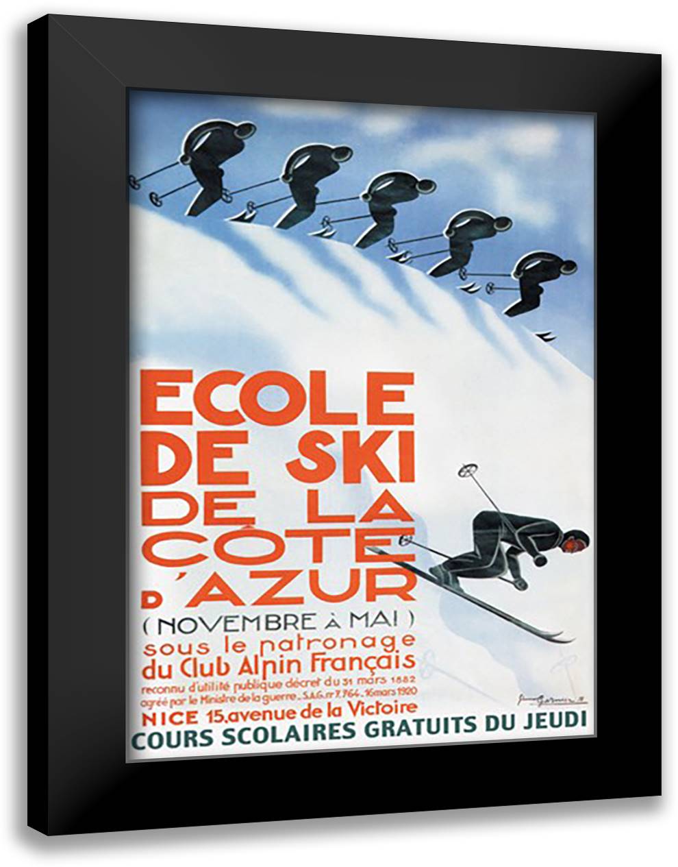 Ecole de Ski 16x22 Black Modern Wood Framed Art Print Poster by Garnier, Simon