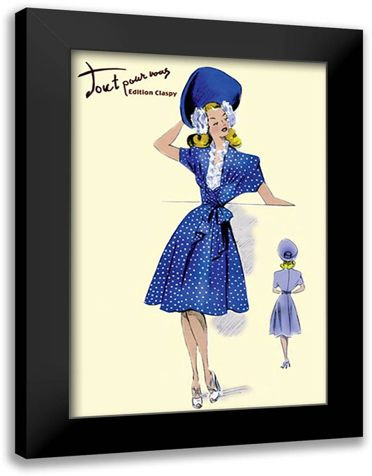 Summer Polka-Dot Dress and Hat 16x22 Black Modern Wood Framed Art Print Poster