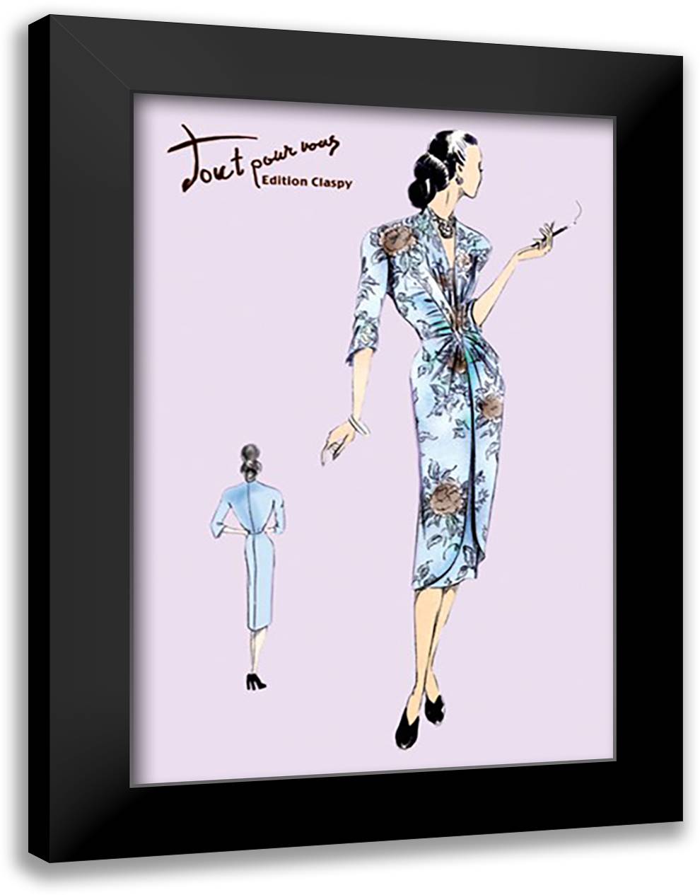 Flowered Dinner Dress 16x22 Black Modern Wood Framed Art Print Poster