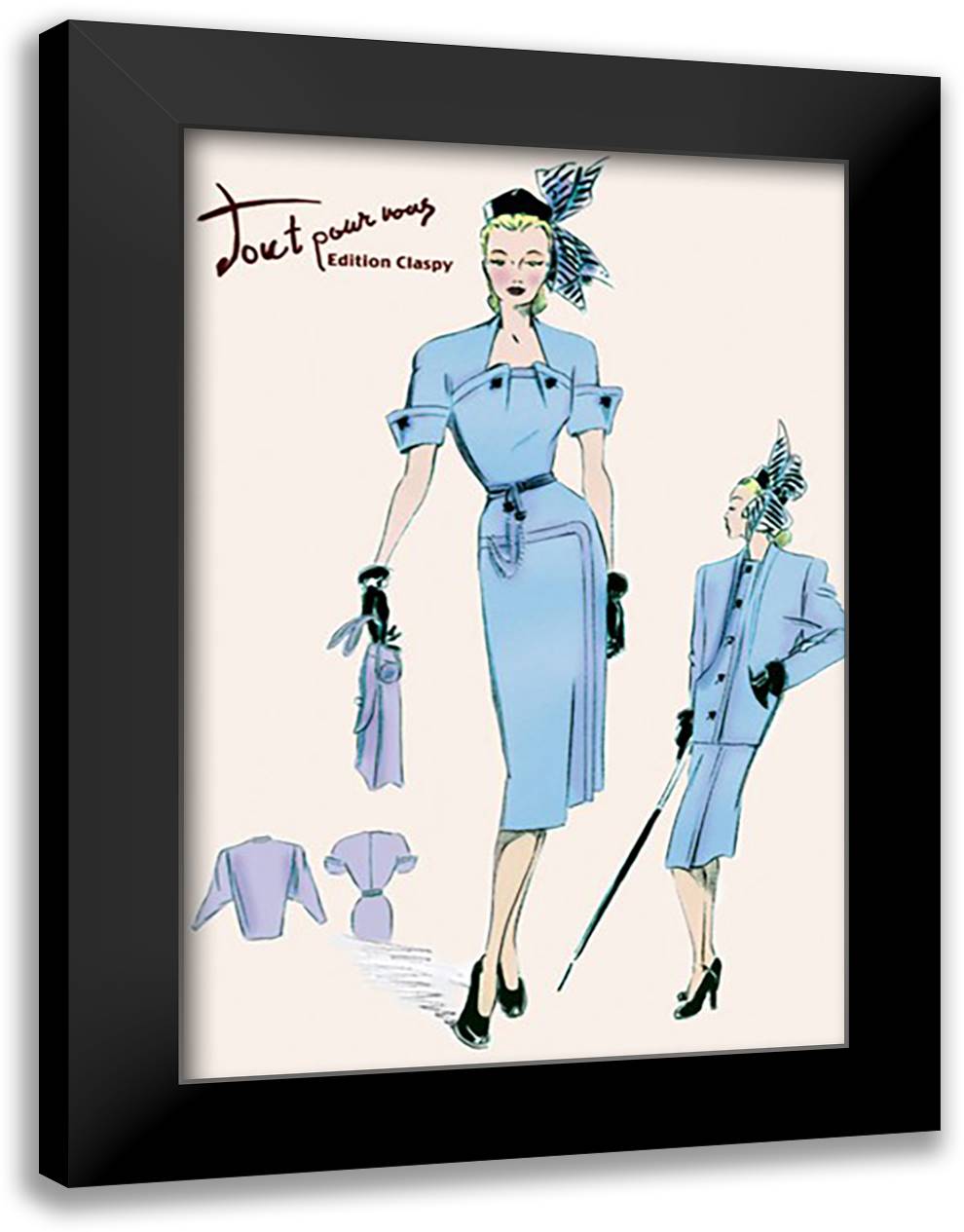 Light Blue Suit with Buttons 16x22 Black Modern Wood Framed Art Print Poster