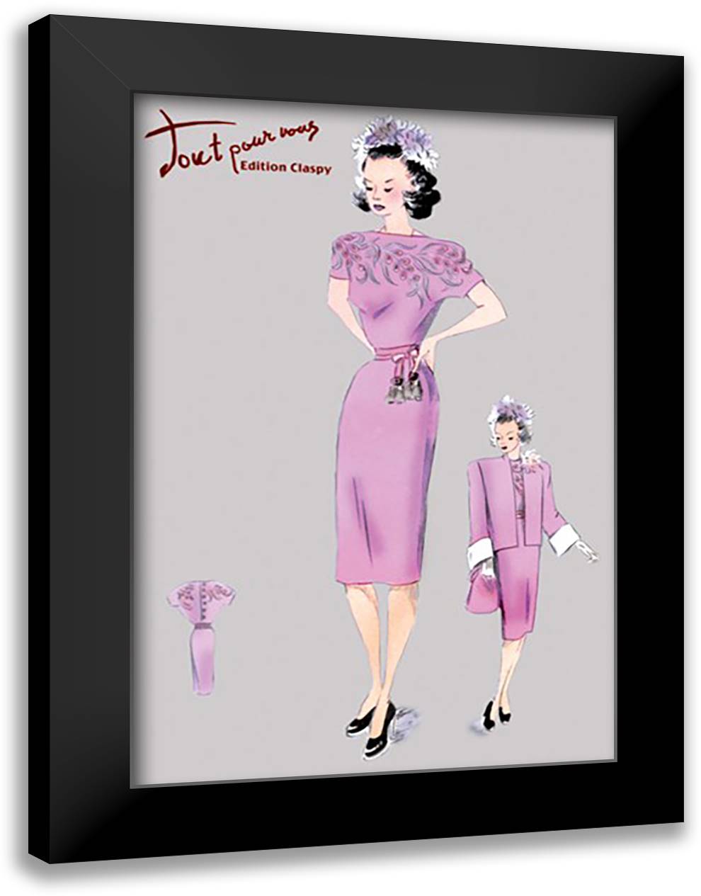 Pink Evening Dress with Overcoat and Hat 16x22 Black Modern Wood Framed Art Print Poster
